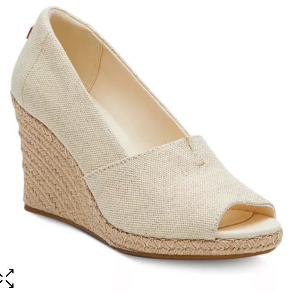 TOMS Michele slip on Espadrille Wedge Pump, Gold Metallic, Open toe, 10,‎ NWOB